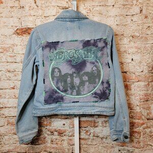 Upcycled Aerosmith Band Tee Denim Jean Jacket, size medium